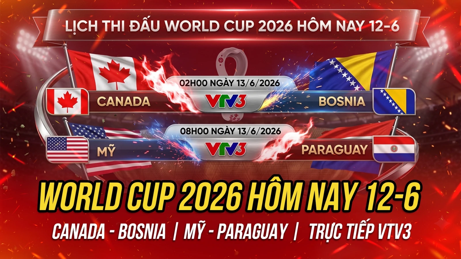 Lịch trực tiếp World Cup 2026 hôm nay 12-6: Mỹ vs Paraguay, Canada vs Bosnia